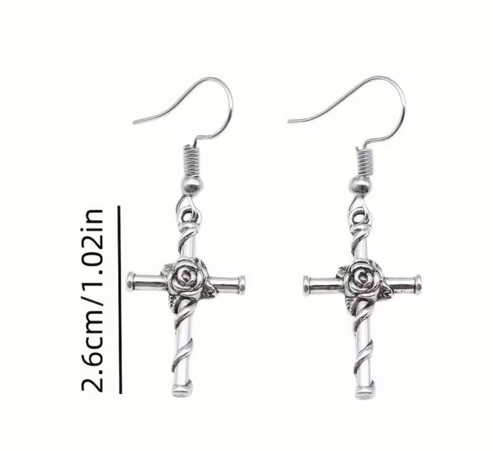 Cross and Rose Earrings.