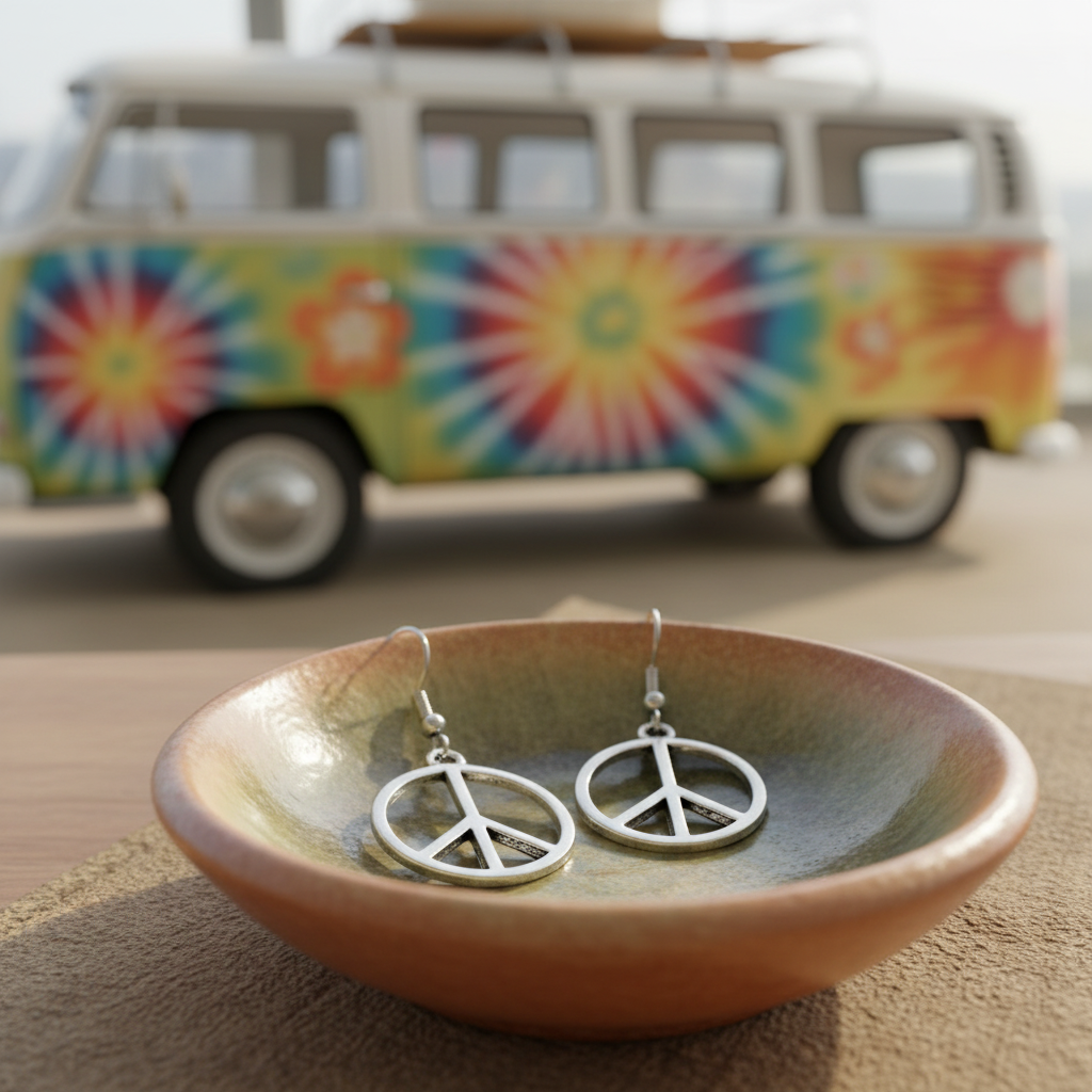 Peace Sign Earrings. Hippie fashion wear.