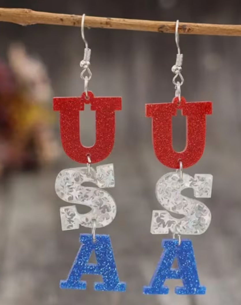 U.S.A. earrings in American Red White And Blue. Flag design .