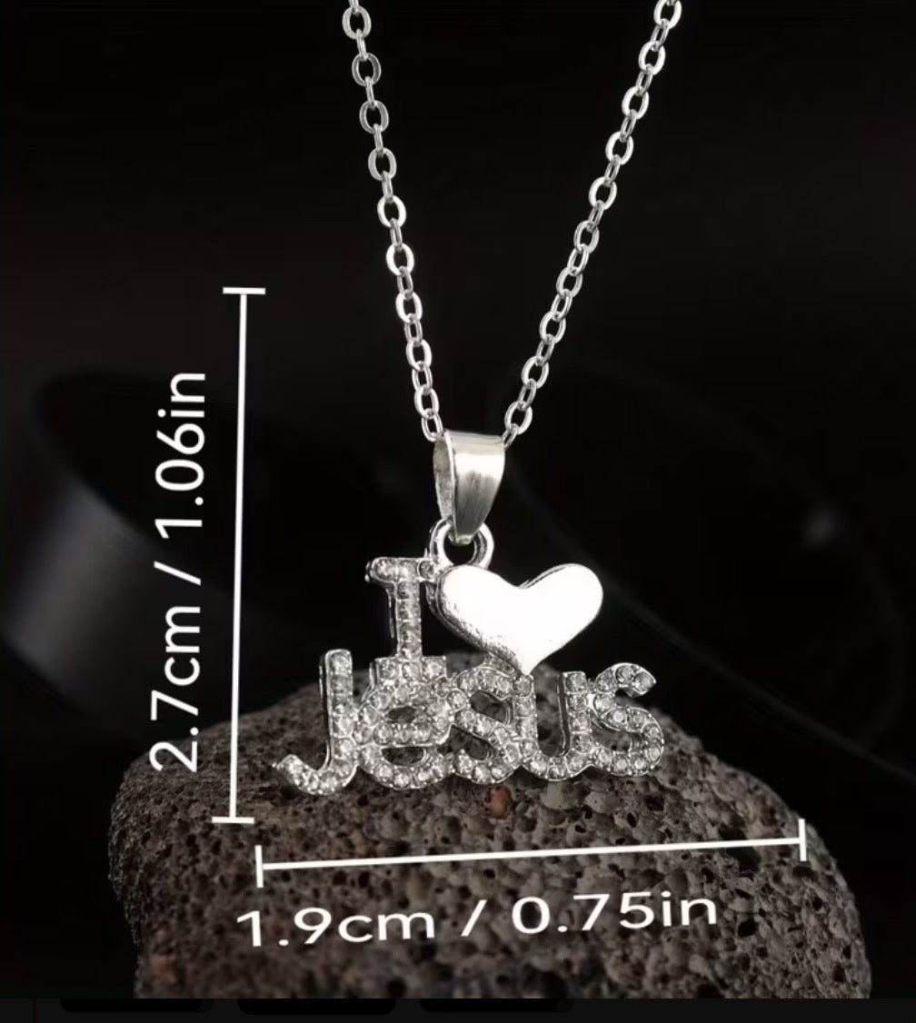 I LOVE JESUS Sparkling Simulated Diamonds and Silver Heart.