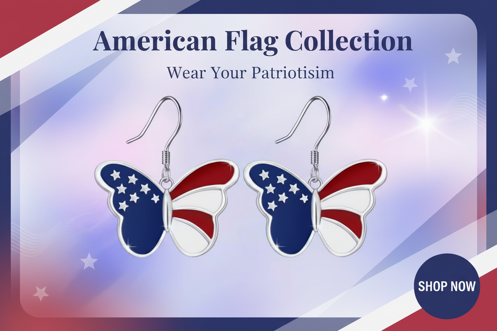 Butterfly earrings in American Red White And Blue. Flag design .