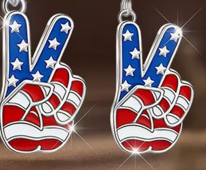 Peace Sign earrings in American Red White And Blue. Flag design .