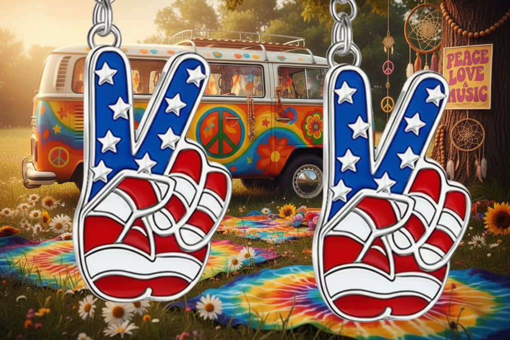 Peace Sign earrings in American Red White And Blue. Flag design .