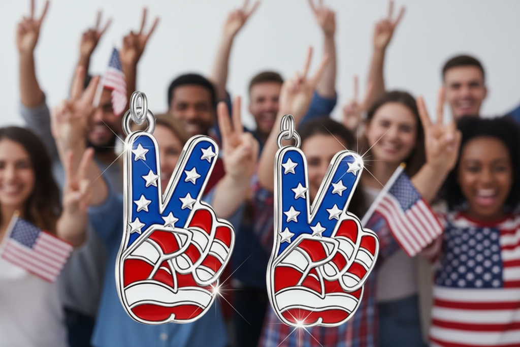 Peace Sign earrings in American Red White And Blue. Flag design .