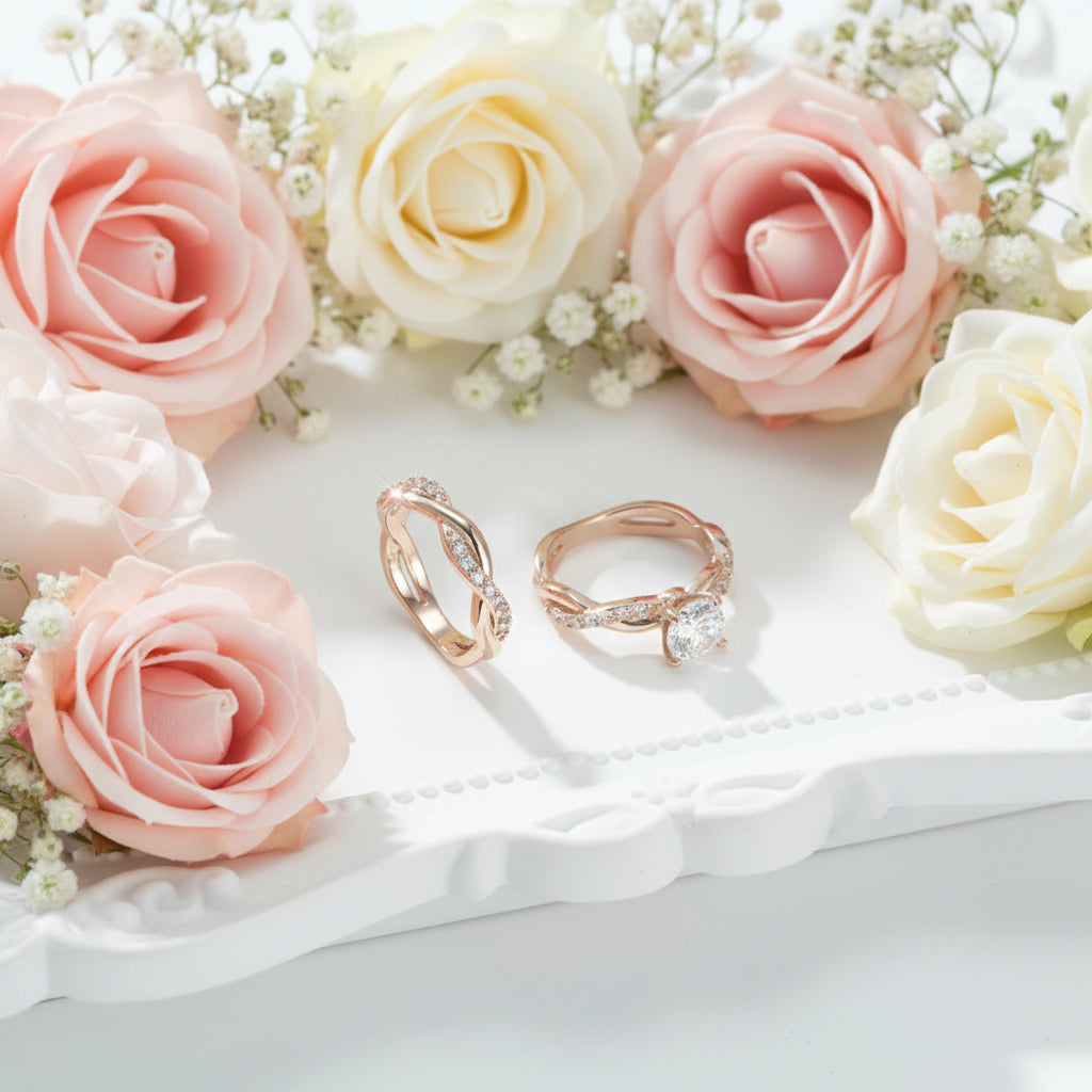 Elegant Twisted Wedding Band Set. Synthetic Zirconia. Elegant and stunning.