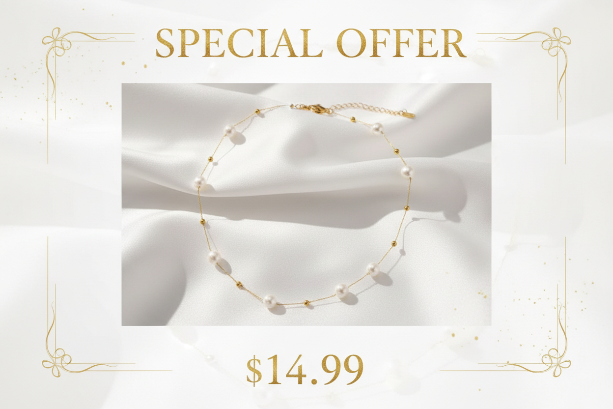 Faux Pearl Necklace. Gold Chain.