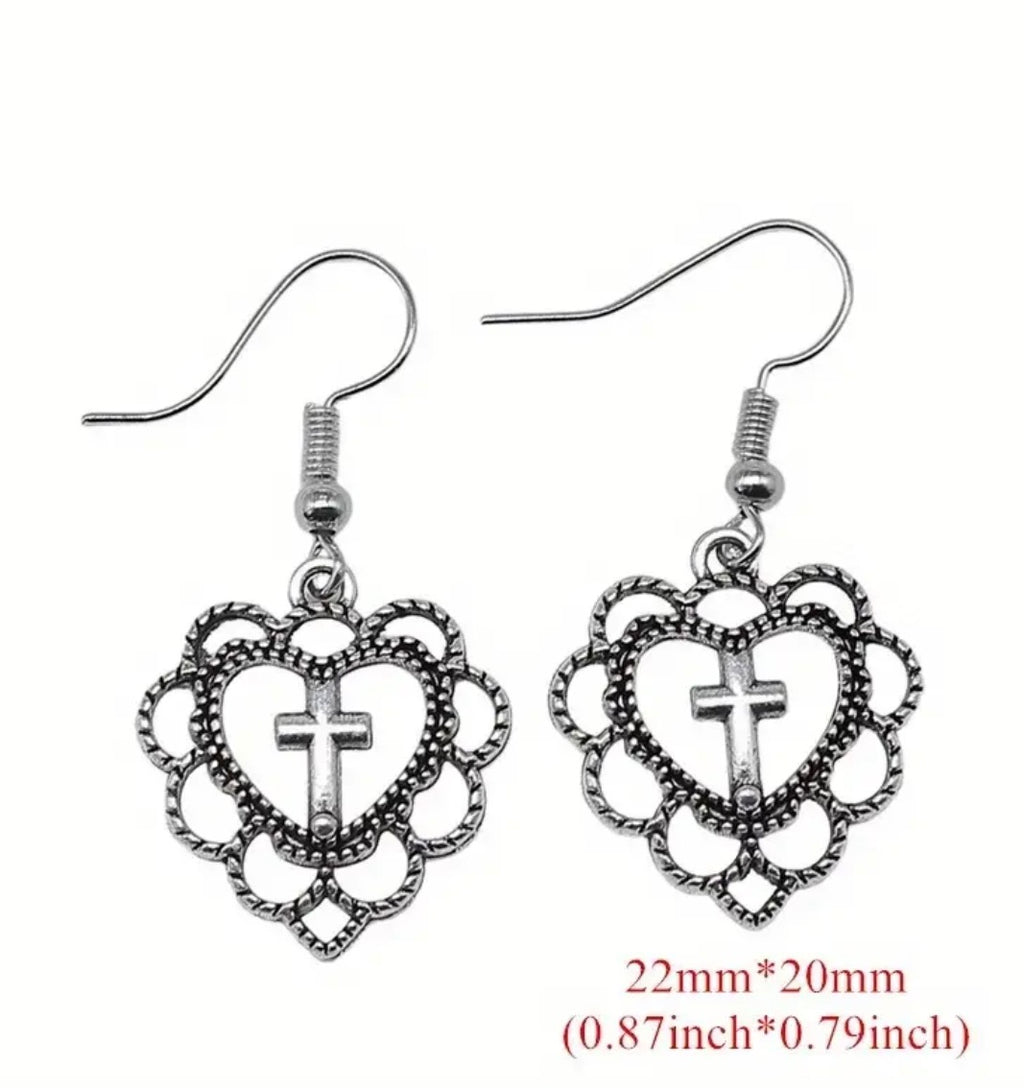 Heart and Cross Style Earrings.