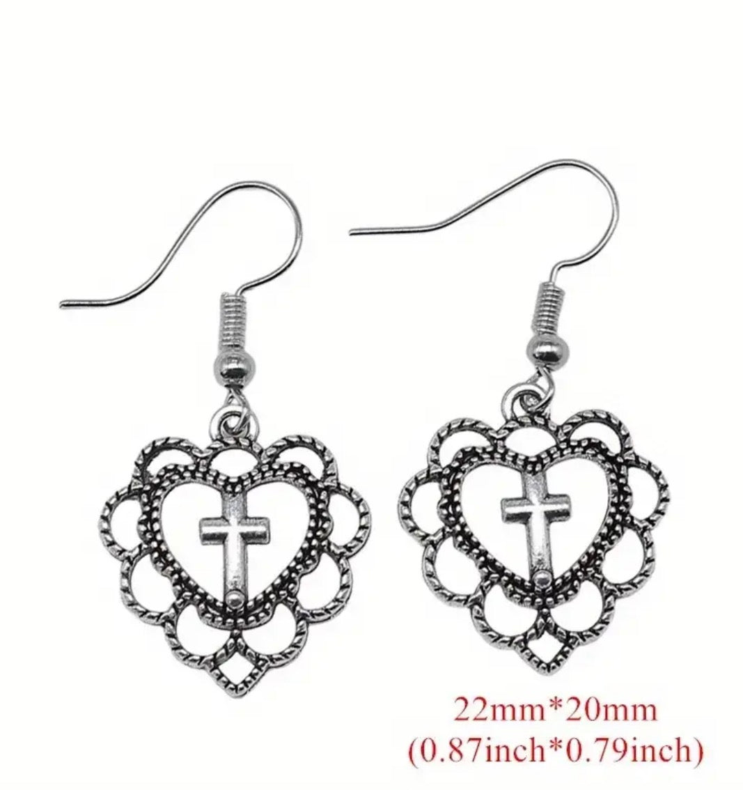 Heart and Cross Style Earrings.