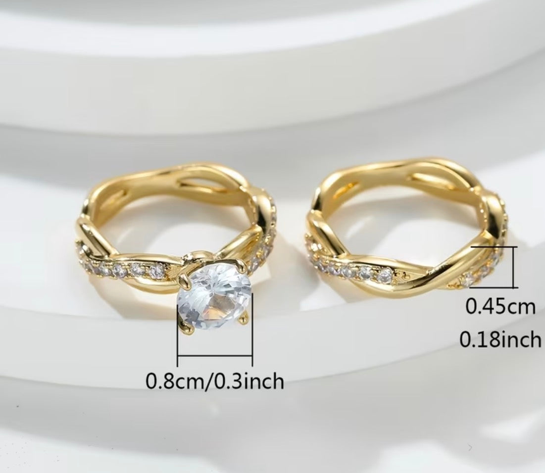 Elegant Twisted Wedding Band Set. Synthetic Zirconia. Elegant and stunning.
