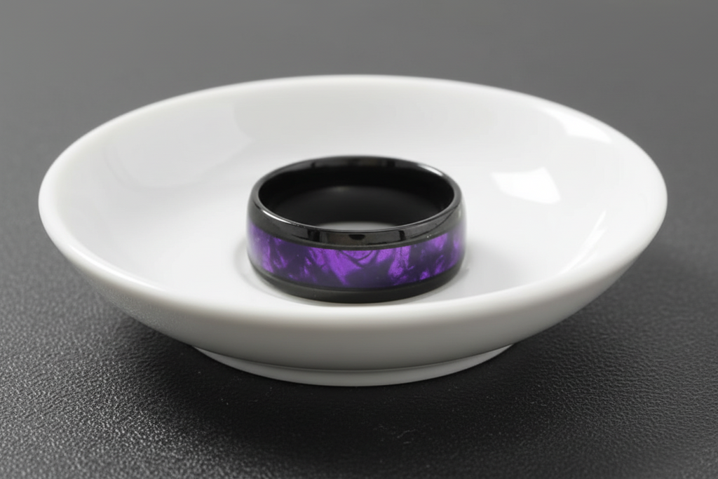 Tungsten Carbide Ring. Purple Sequin Band.