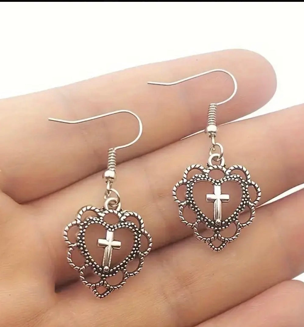 Heart and Cross Style Earrings.