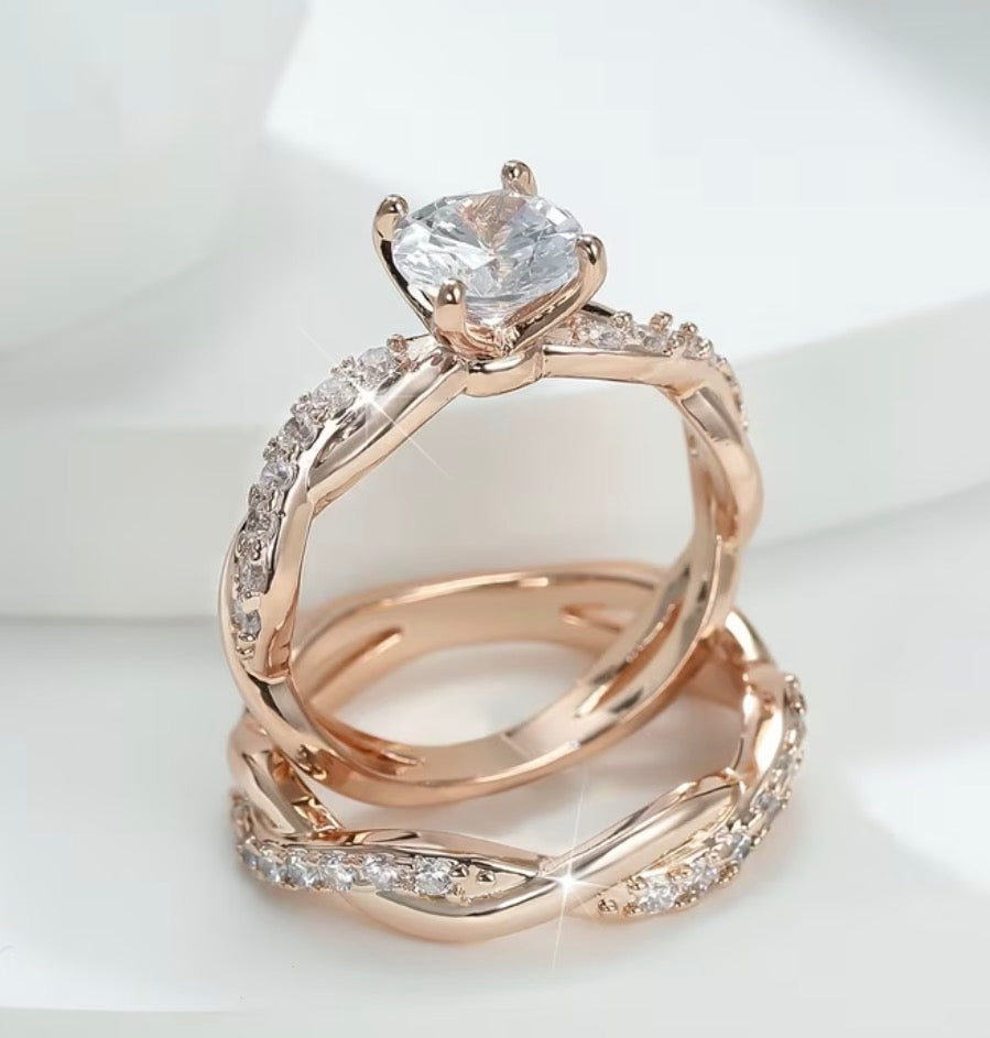 Elegant Twisted Wedding Band Set. Synthetic Zirconia. Elegant and stunning.